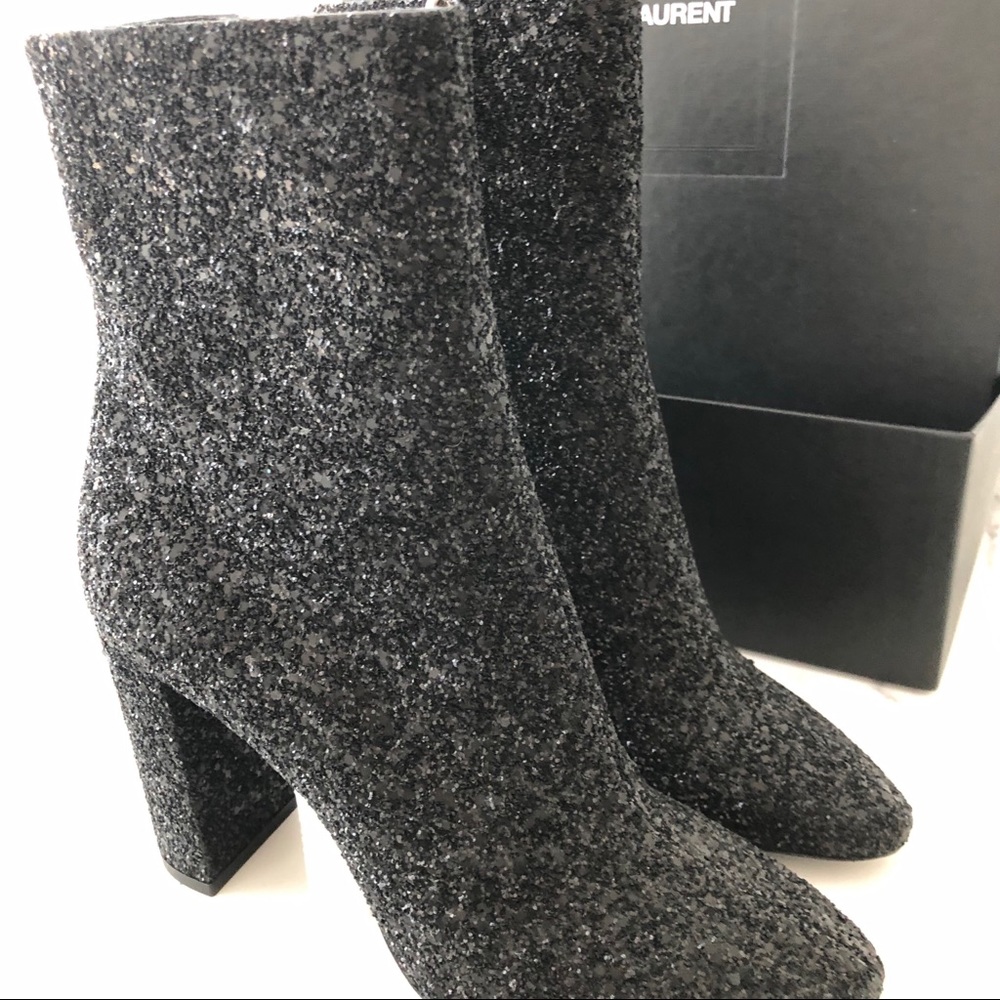 Saint Laurent Lou 95 Glitter Ankle Boots Size 39 - Picture 5 of 8
